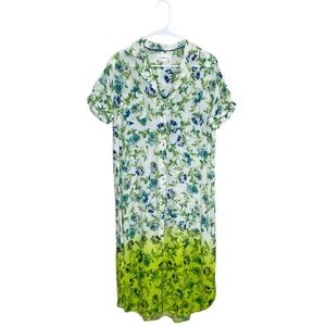 Anthropologie Tunic Dress Button Down Floral Blue Green Size XS Coverup
